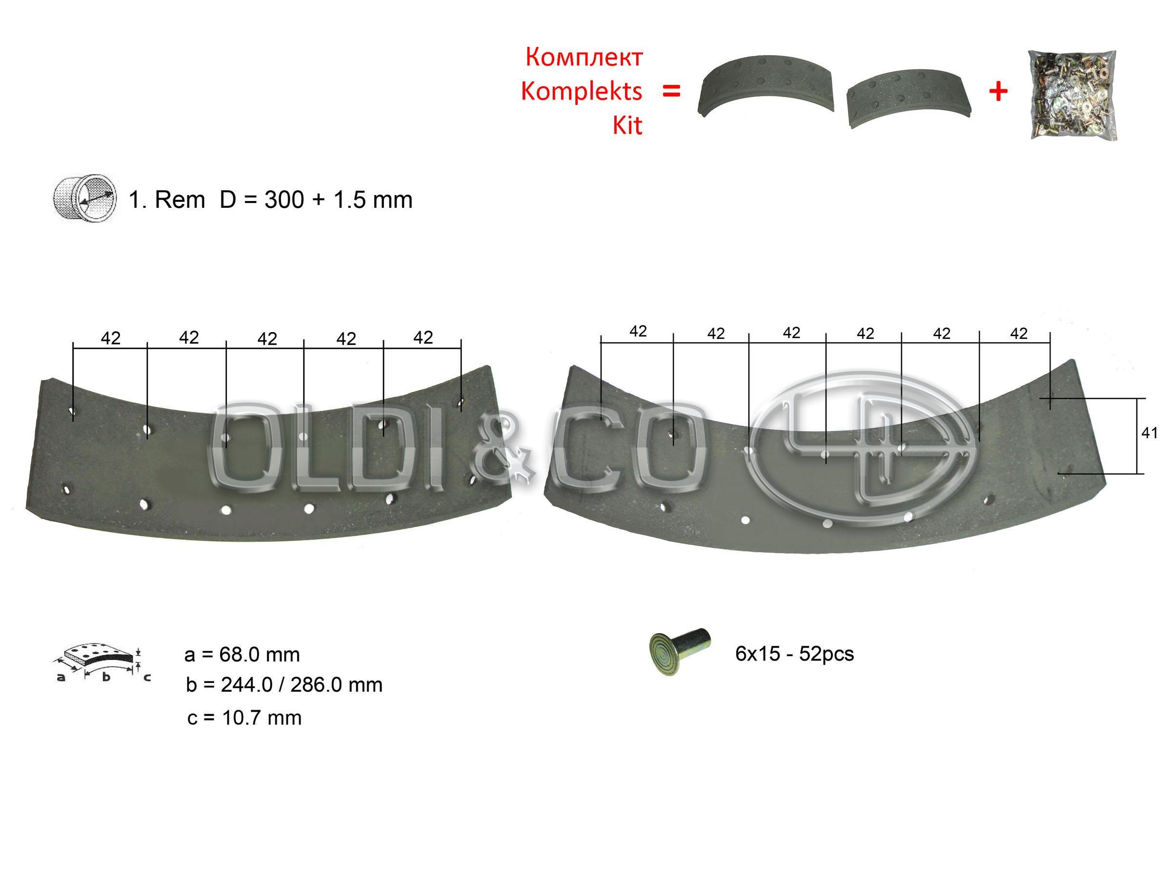 11.037.09332 - Детали тормозной системы - Комплект накладок на барабанные  тормоза - Brake system - Brake lining kit - OLDI & CO